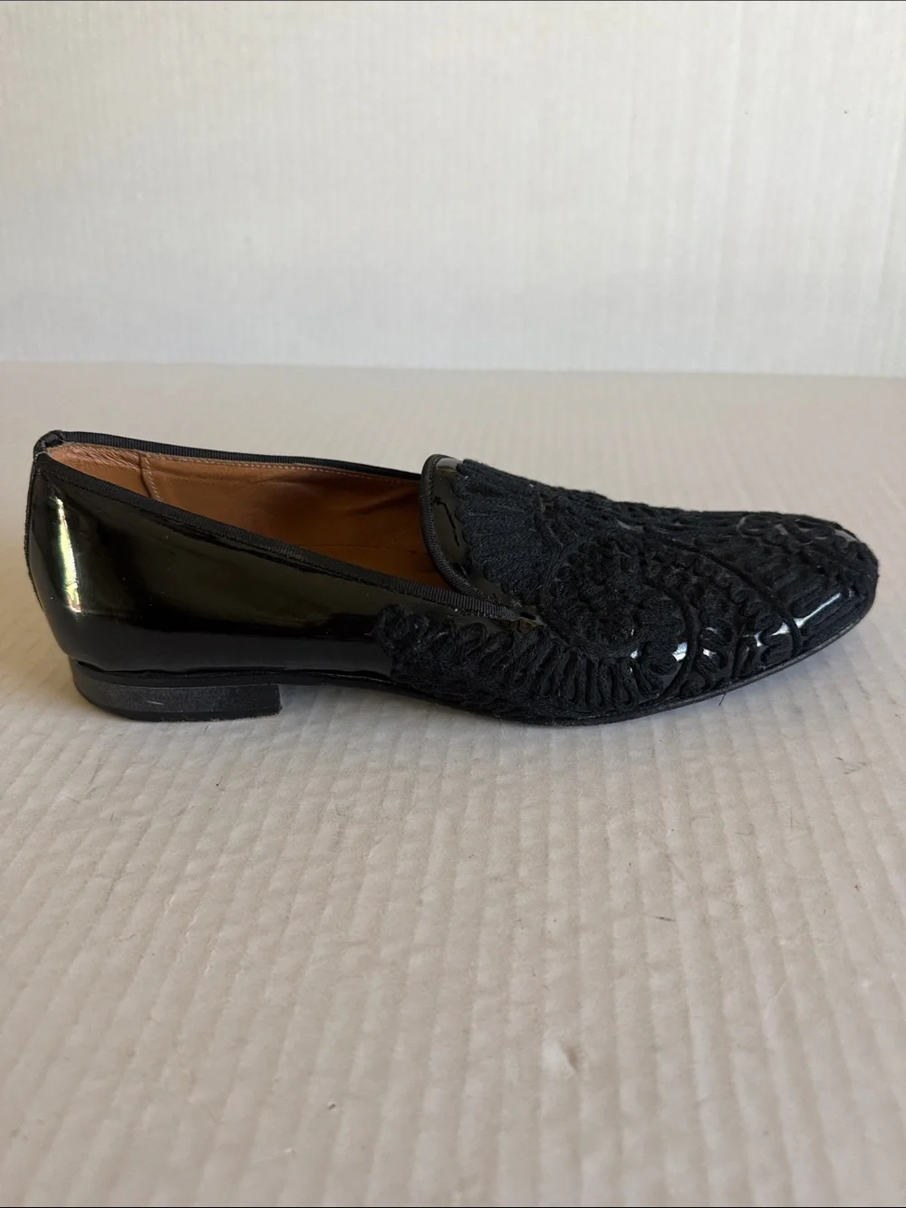 Andrea Nobile Black Patent Leather With Raised  Embroidered Braiding Loafers